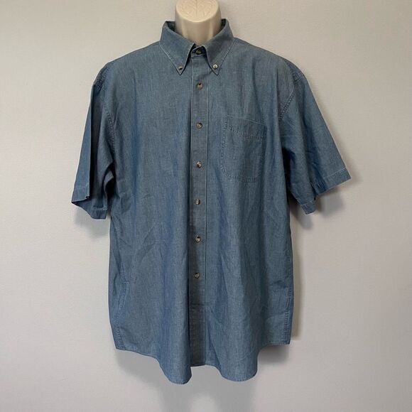 L.L. Bean Blue Button Down Short Sleeve Shirt Size XL - Picture 1 of 7